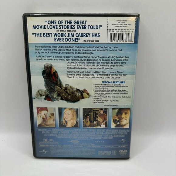 Eternal Sunshine Of The Spotless Mind DVD Jim Carrey Kate Winslet Focus - Picture 2 of 3